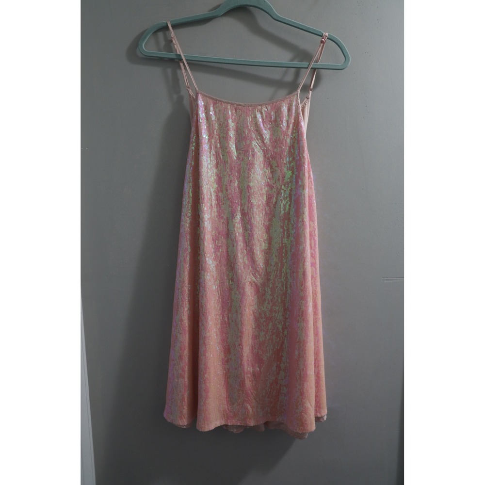 Maison Amory‎ Pink Sequin Slip Dress Iridescent Strappy Sparkle Mini Party